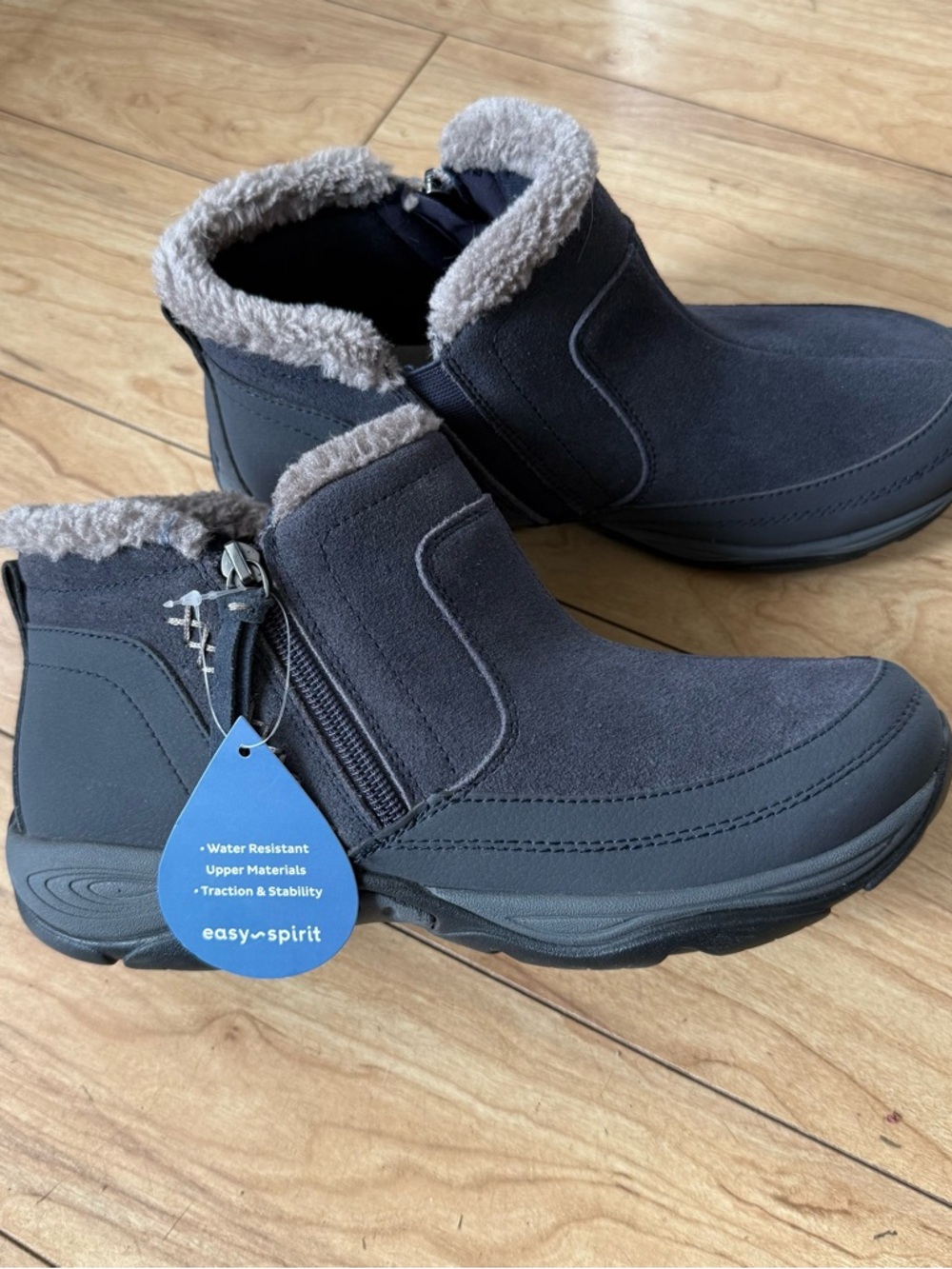 Easy Spirit Slate Blue Faux-Fur Trim Zip-Closure Winter Bootie
